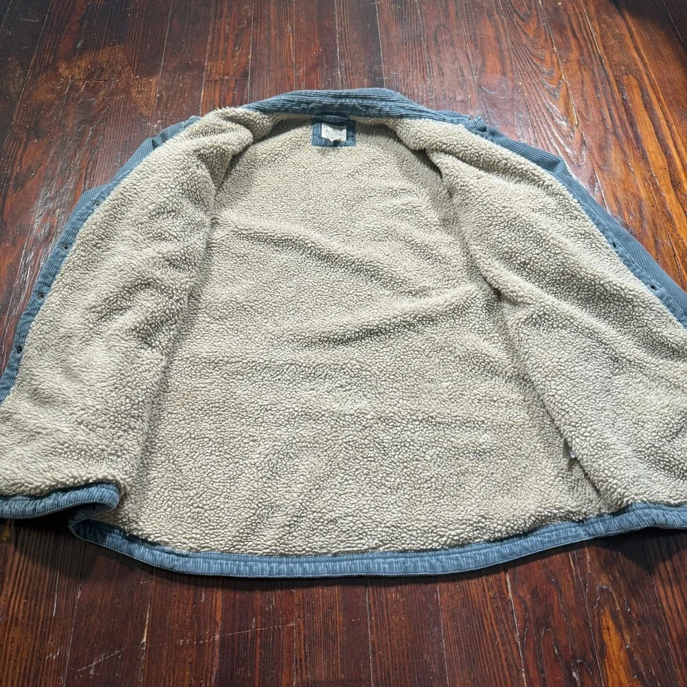LL Bean‎ Corduroy Shacket Mens LT Blue Gray Sherpa Lined Shirt Jacket 512342